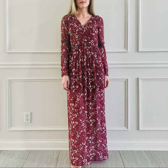 {As U Wish} Boho Burgundy Floral Maxi Dress - Picture 1 of 4